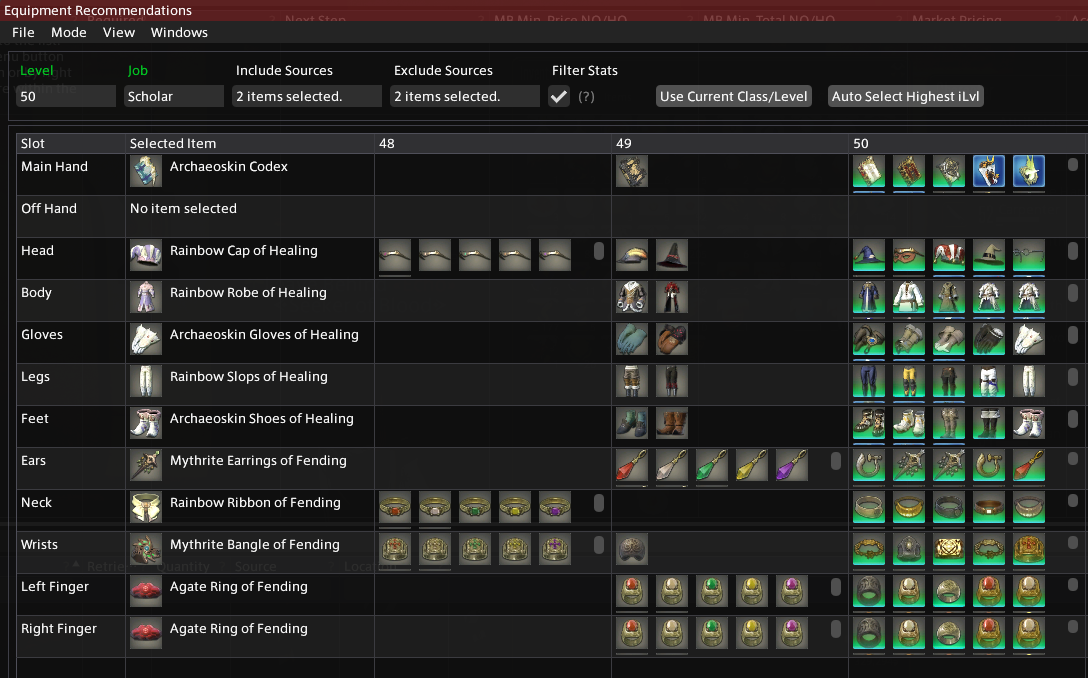 Equipment Recommendation Window