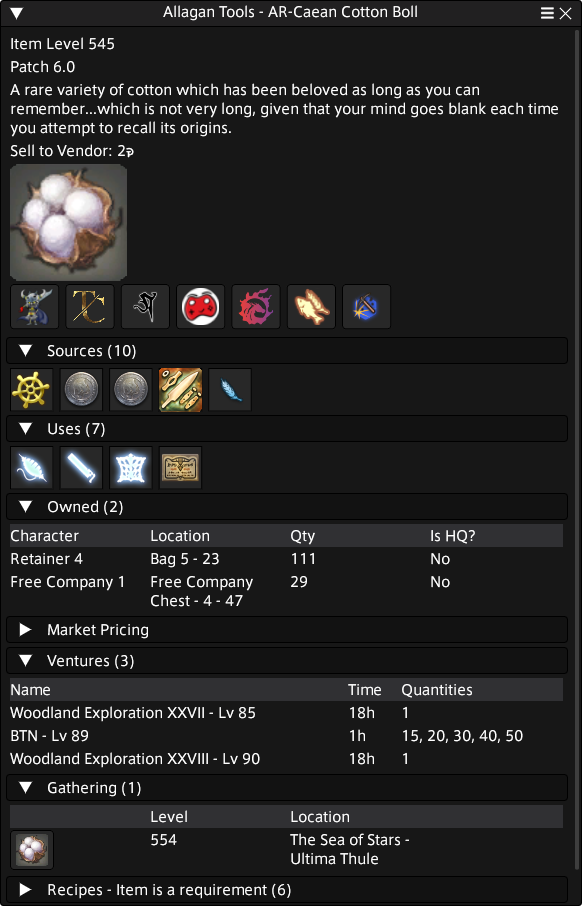 Item Information Window